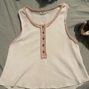 POL White and Tan Button-Up Tank Top